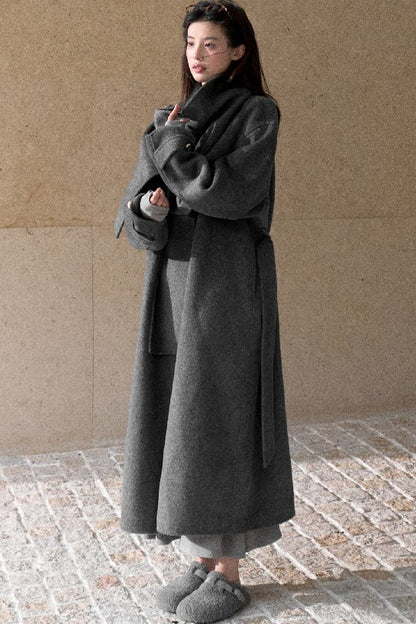 Double-Sided Wool Scarf Collar Coat
