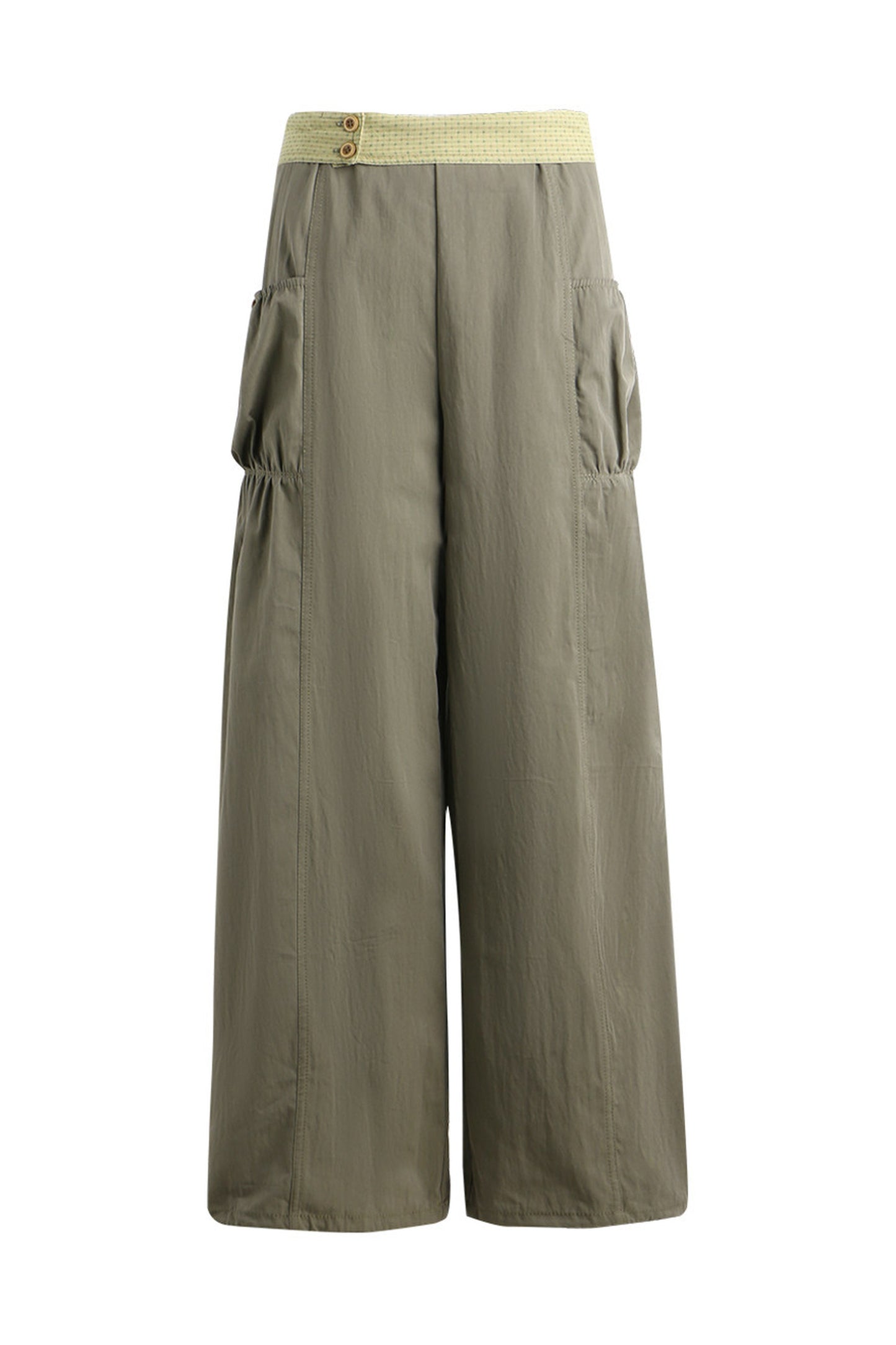 Patchwork Waistband Pocket Wide-Leg Cargo Pants