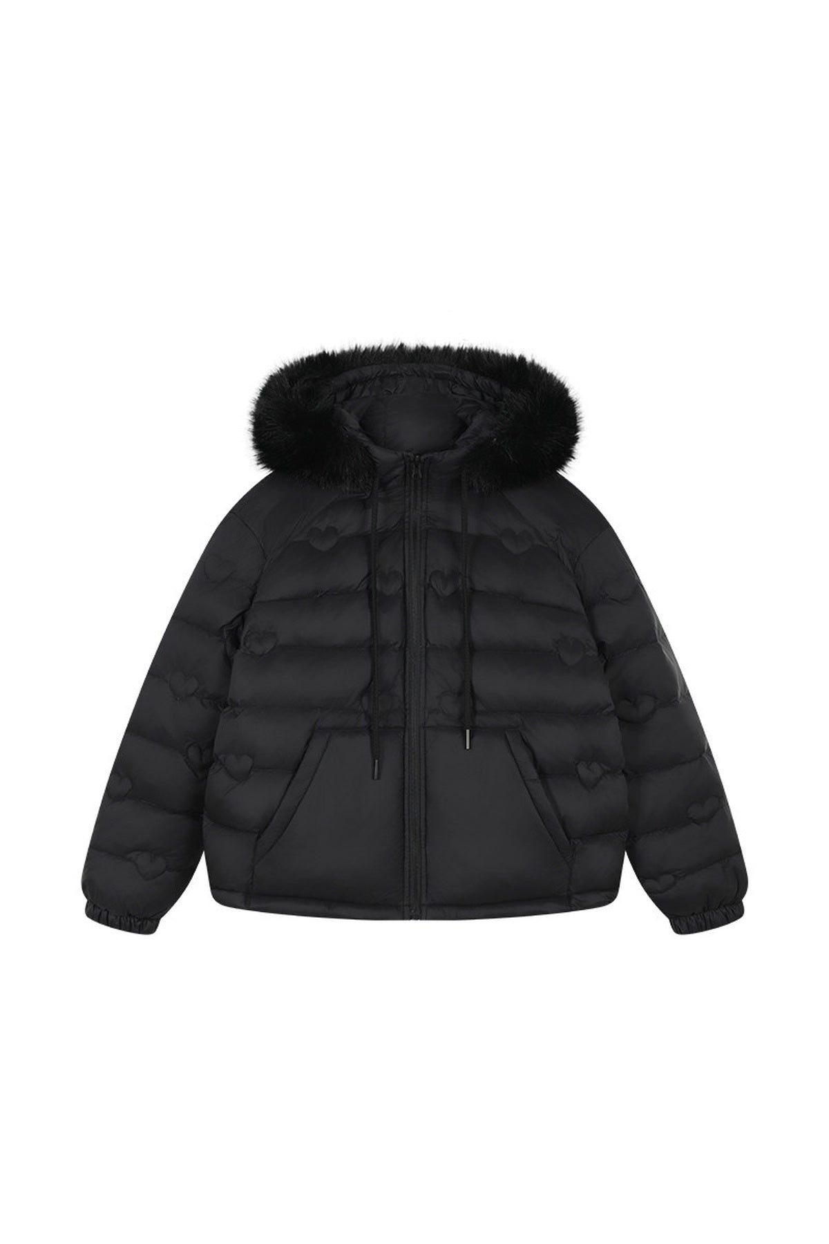 Heart Quilted Fur Collar Hooded Jacket