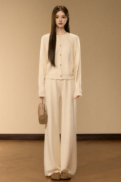 Wool and Cashmere Blend Cardigan and Pants Set-Up