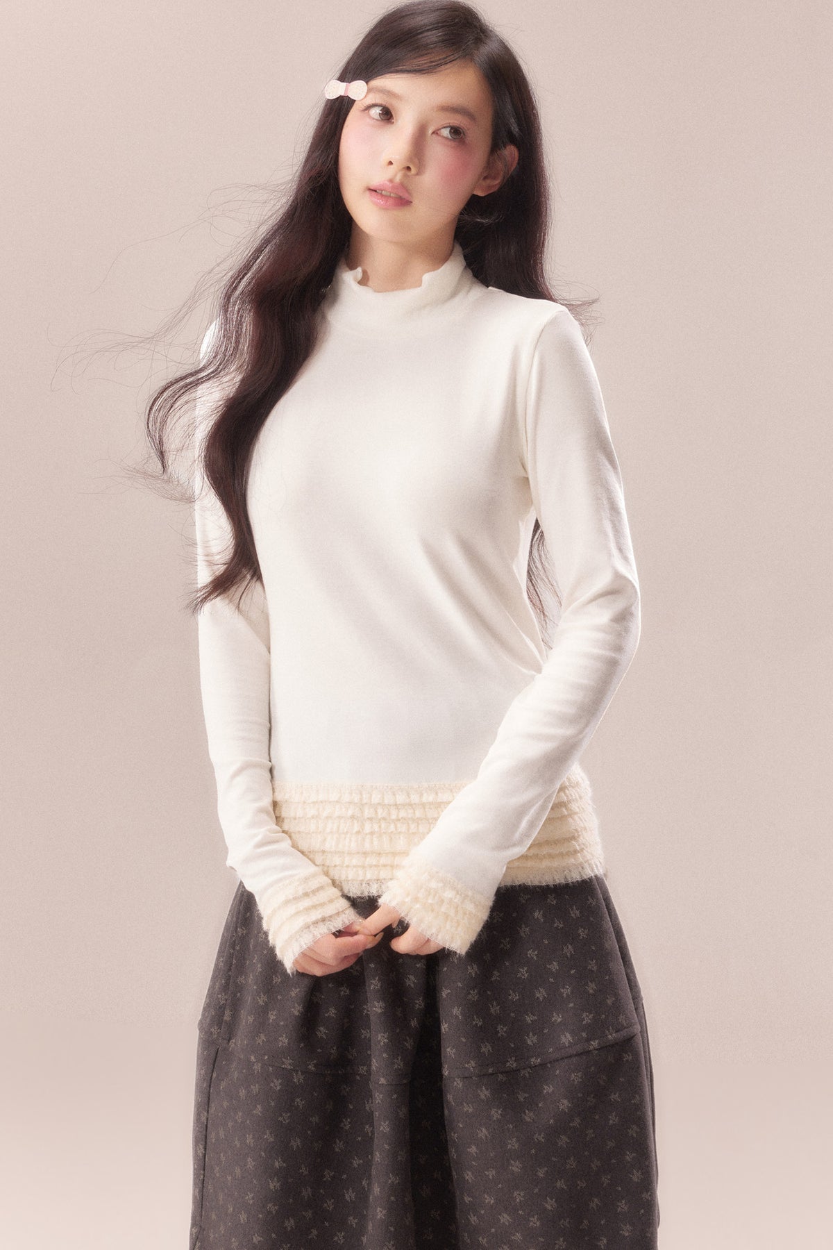 Lace Trim Thermal Knit Top