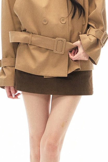 British Style Short Trench Coat and Skirt Set-Up