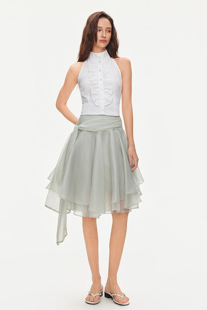 Asymmetrical Tie Waist Sheer Midi Skirt