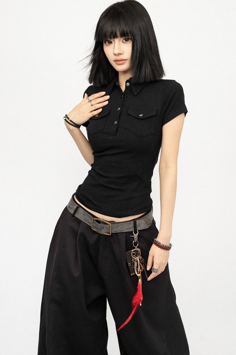 Black Polo Collar Top