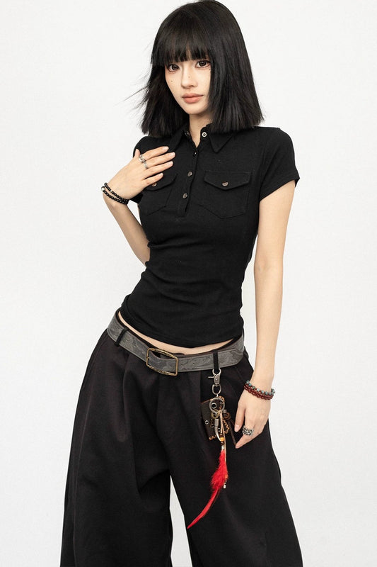 Black Polo Collar Top