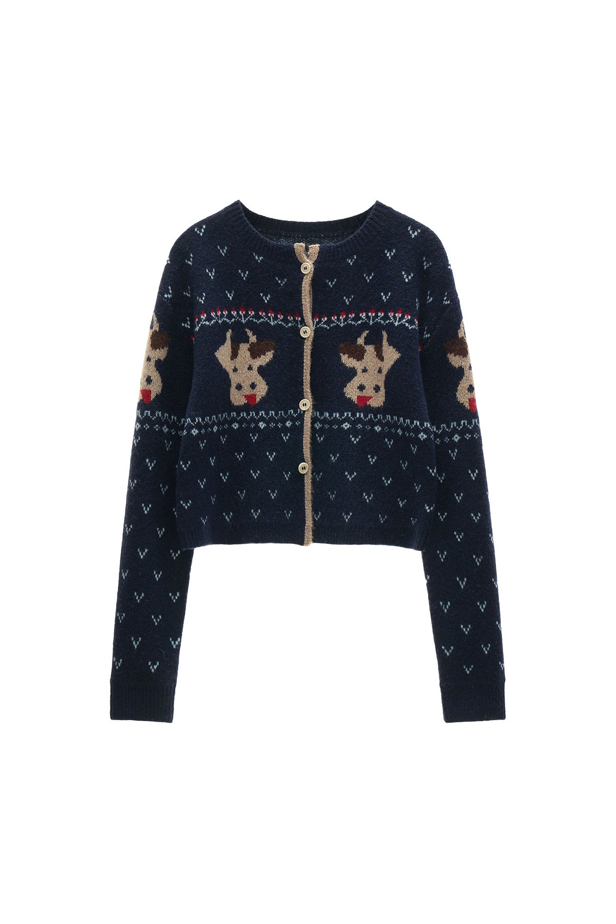 Cardigan ampio a maglia con motivo Fair Isle e mucca