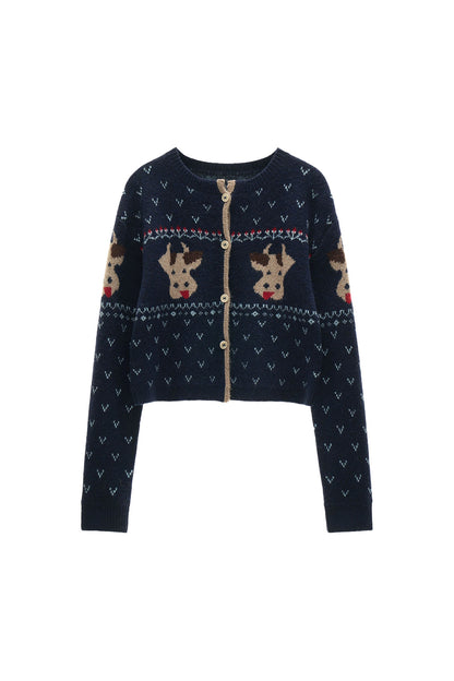 Cardigan ampio a maglia con motivo Fair Isle e mucca