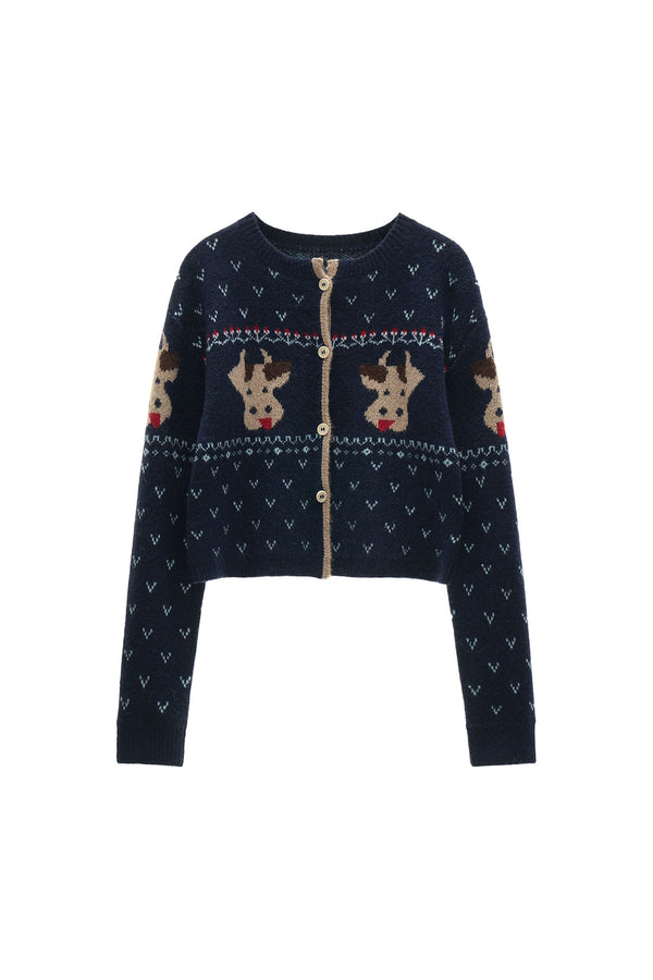 Cárdigan holgado de punto con estampado Fair Isle de vaca