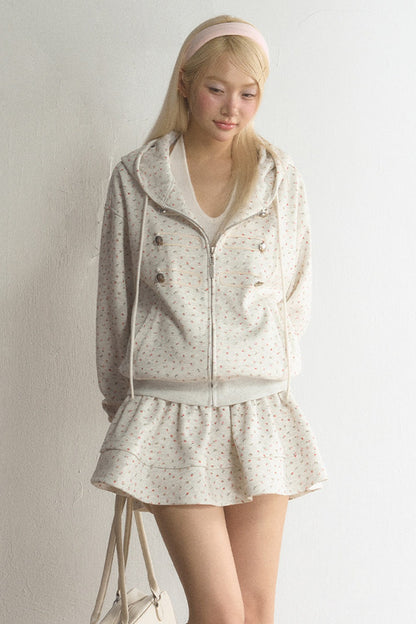Floral Hooded Cardigan and Skirt Set-Up