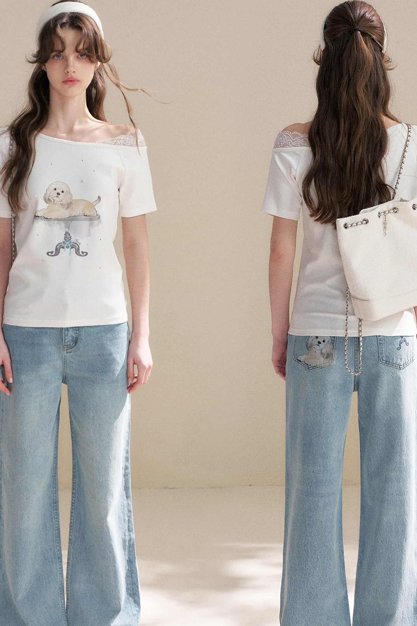 Hand-Painted Puppy Denim Pants