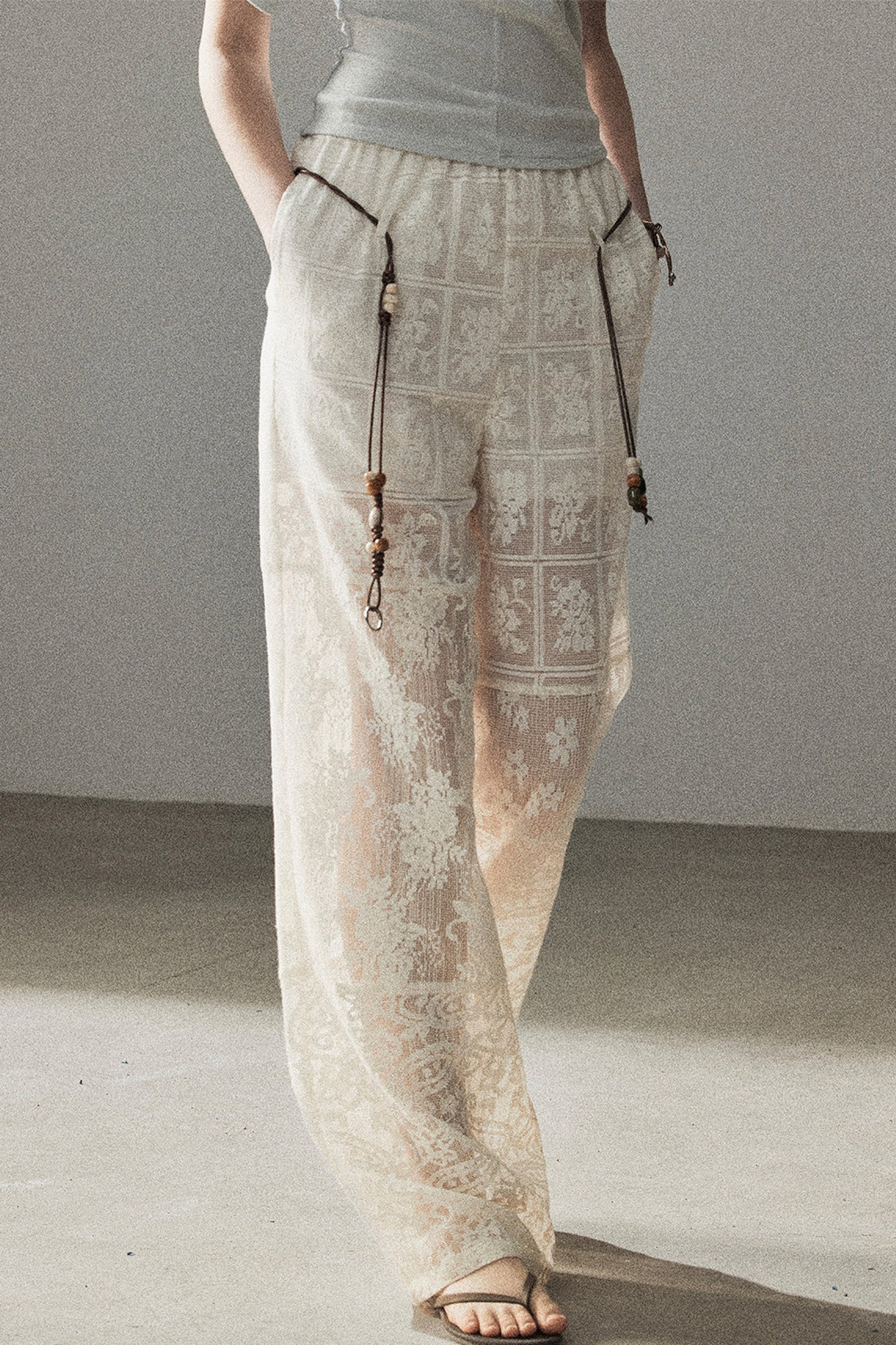 Translucent Lace Wide-Leg Pants