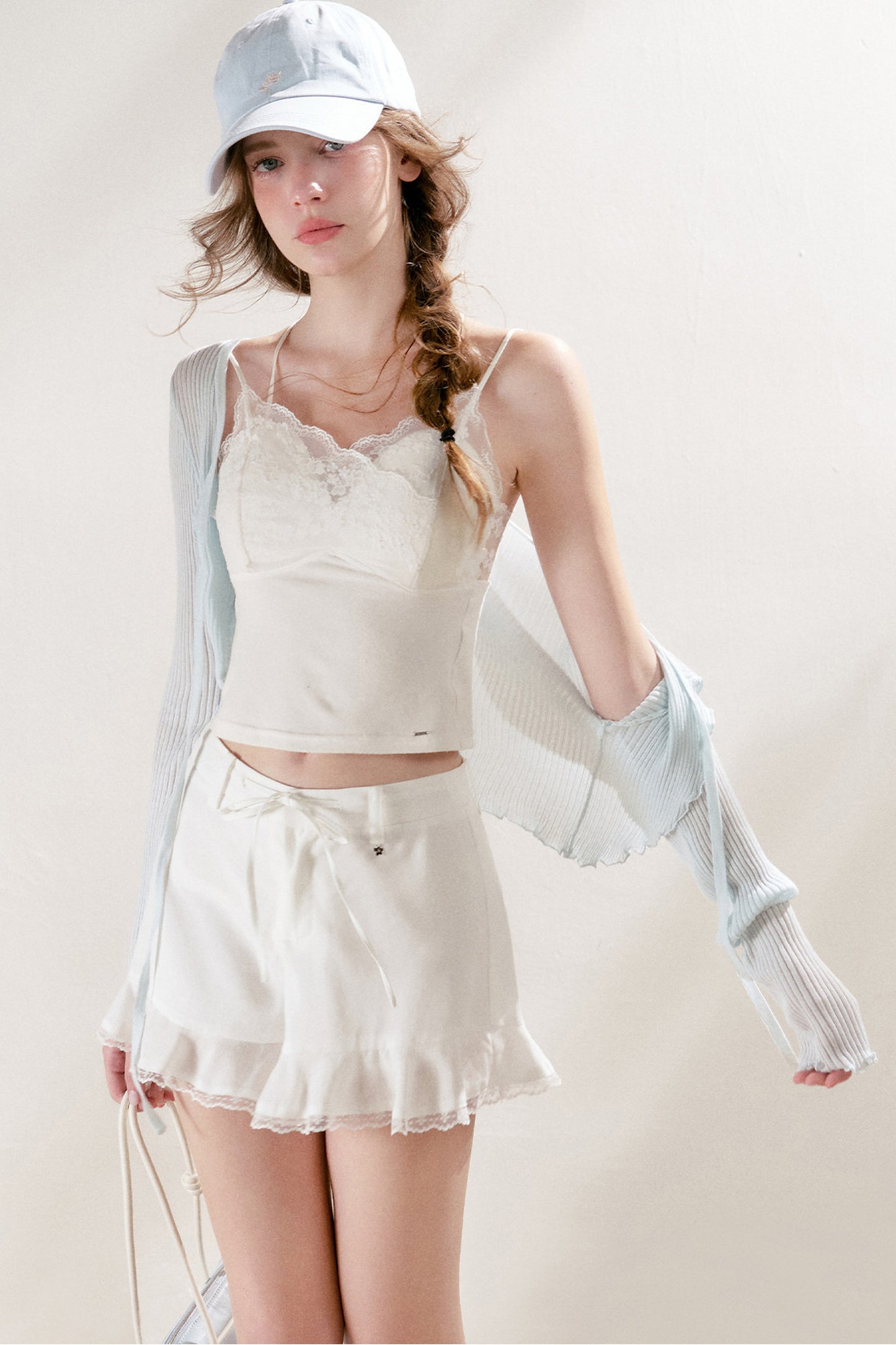 Lyocell Ruffled Tie-Front Cardigan