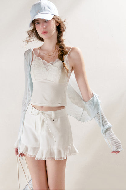 Lyocell Ruffled Tie-Front Cardigan