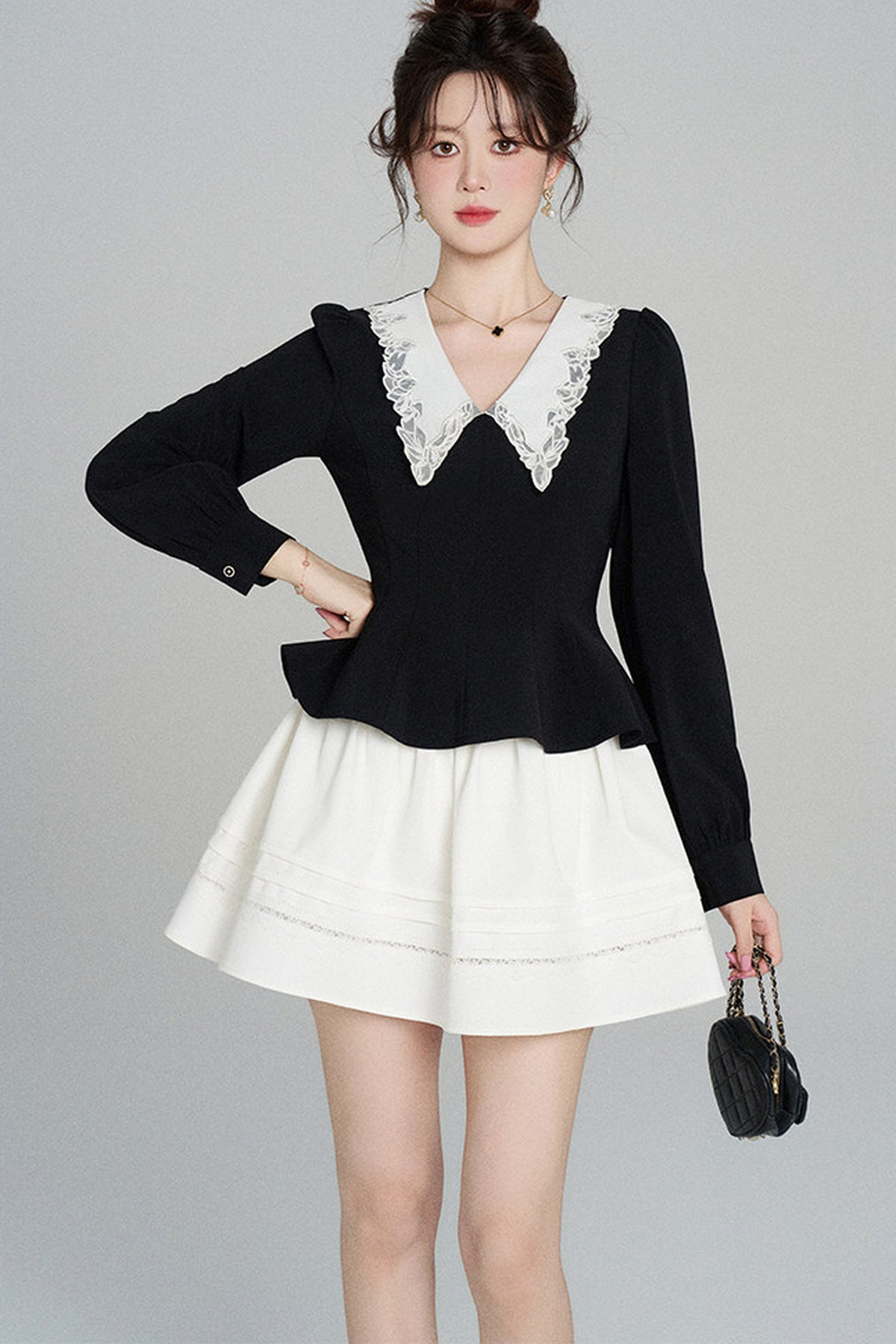 Peplum Waist Lace Collar Shirt