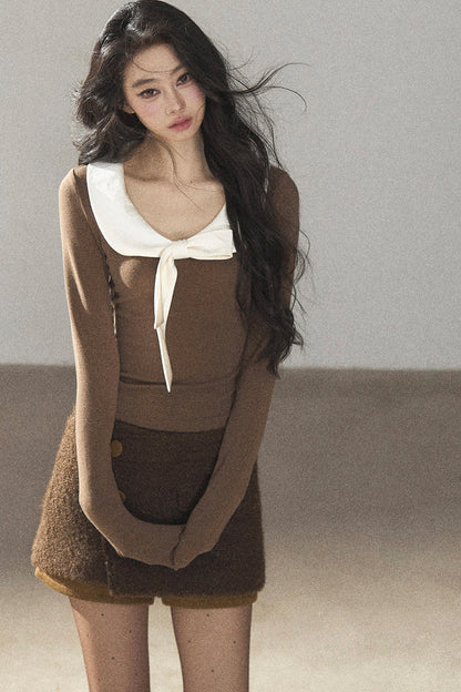 White Bow Knit T-Shirt