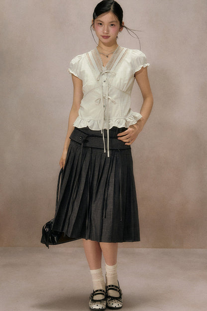 Black Plaid Ruffled Blouse