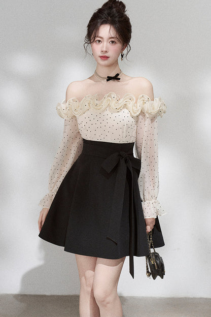 Ruffle Off-Shoulder Long Sleeve Dress