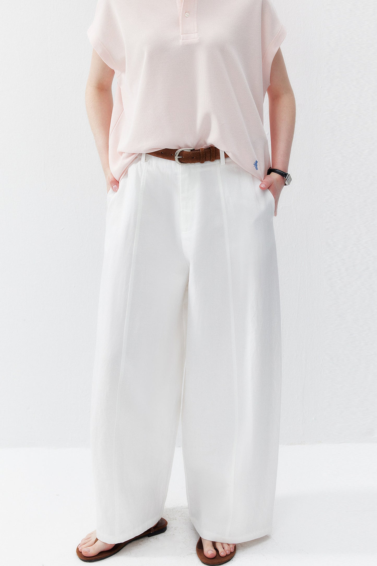 Pantaloni dritti dalla linea curva in lyocell bianco