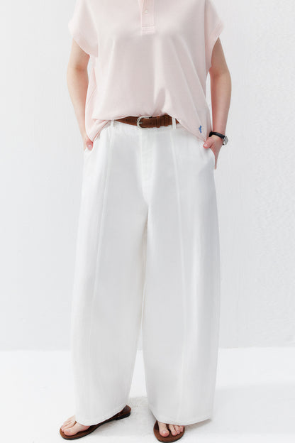 Pantaloni dritti dalla linea curva in lyocell bianco