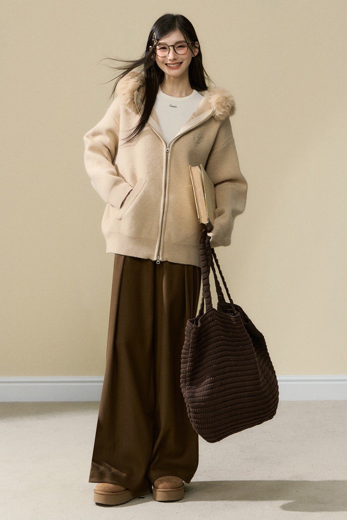 Gray Hooded Cardigan Jacket and Pants Set-Up