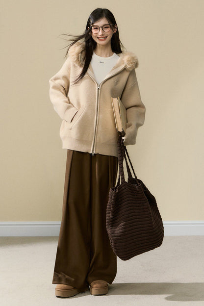 Gray Hooded Cardigan Jacket and Pants Set-Up
