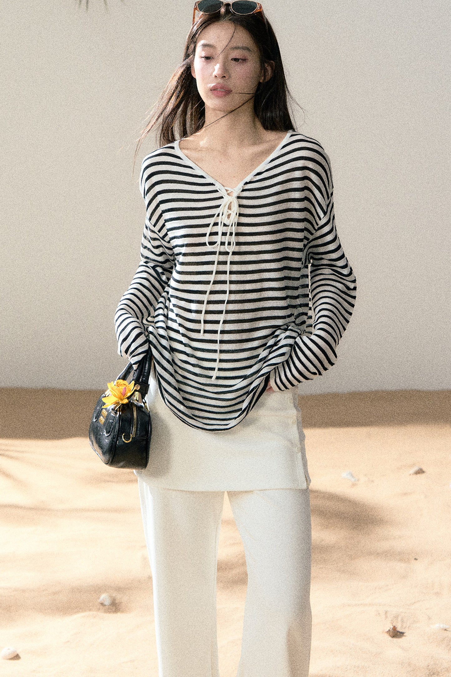 Linen Striped Tie-Up Top