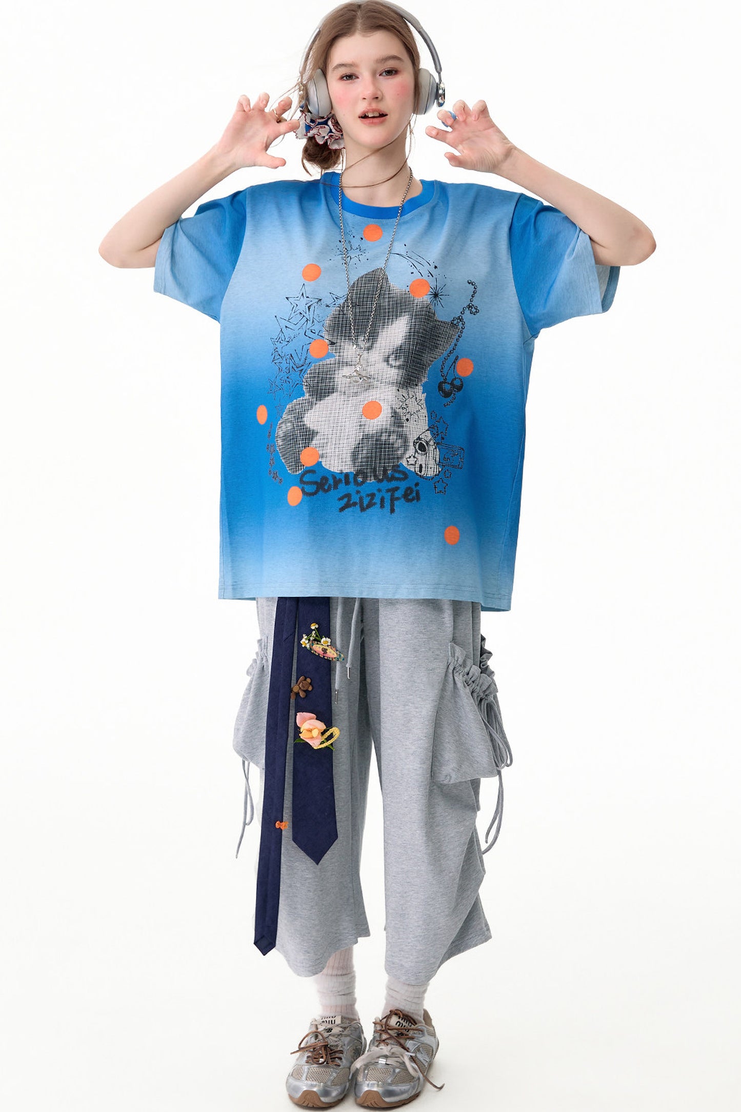 Gray Drawstring Pocket Wide Leg Sweatpants
