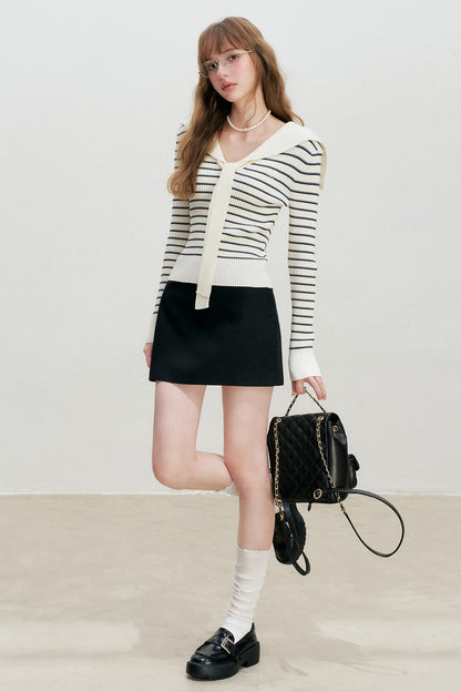 Navy Striped Sailor Collar Knit Top