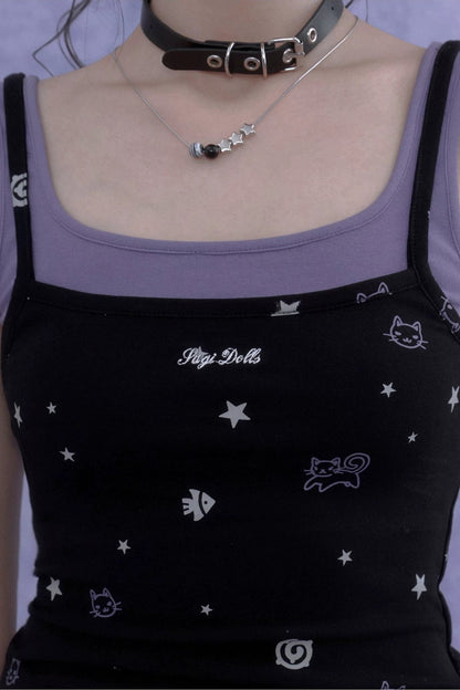 Black Purple Cutout Camisole Set
