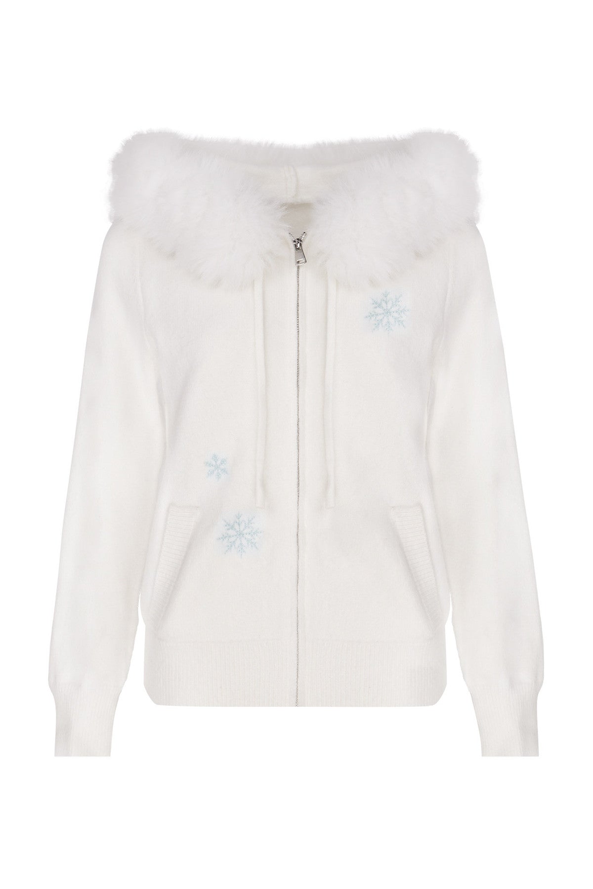 Embroidered Hooded Fur Collar Cardigan Jacket Set-Up