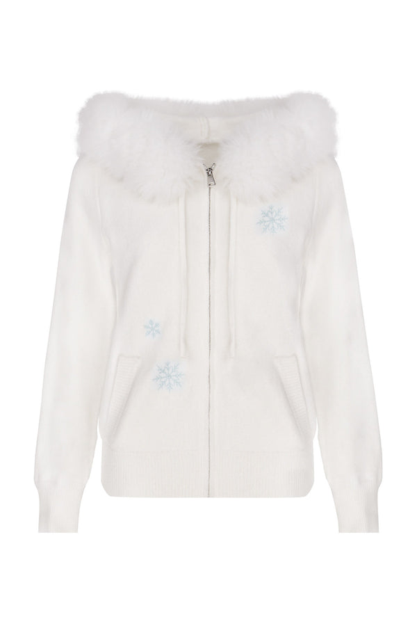 Hooded Fur Collar Snowflake Knit Top Set-Up