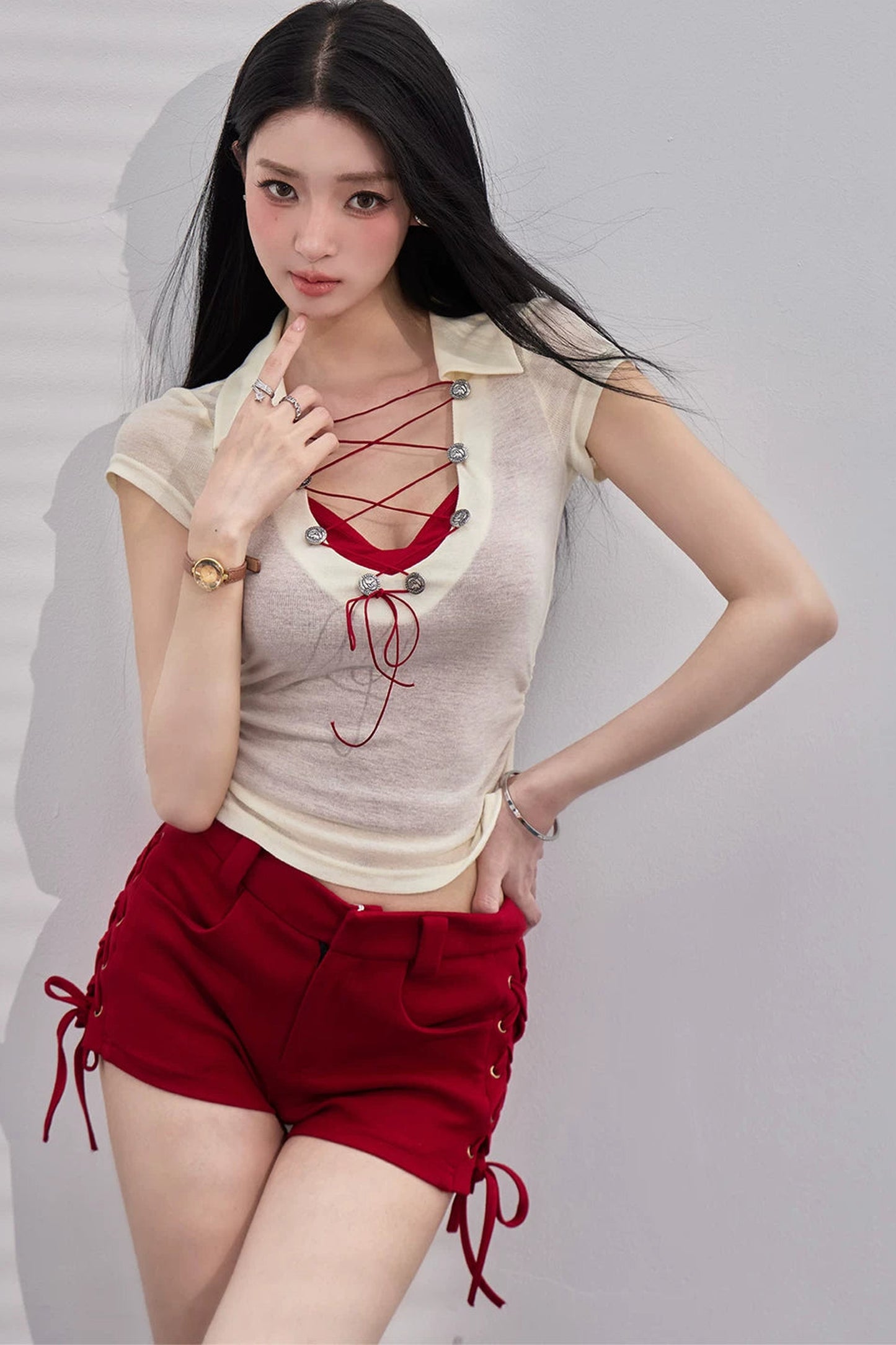 Color-Block Strappy Shorts Set-Up