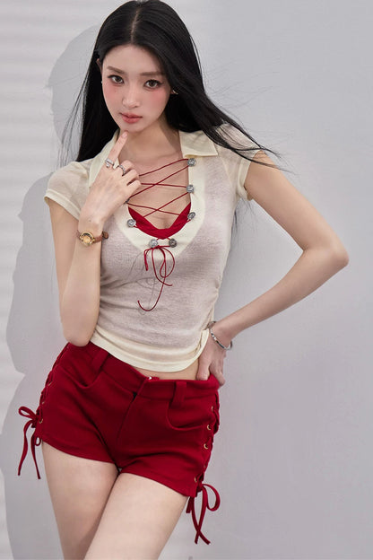 Color-Block Strappy Shorts Set-Up