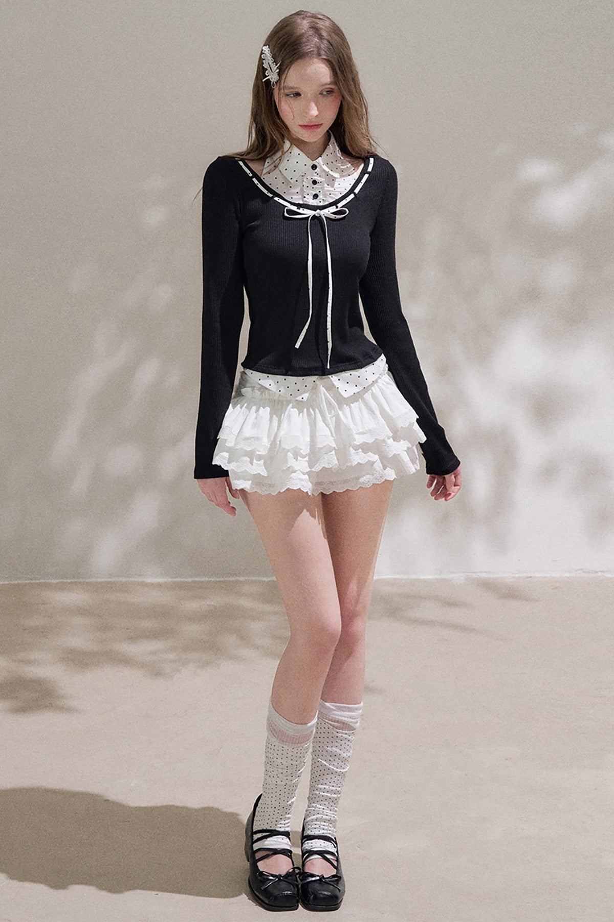 Black Halter Polka Dot Layered Blouse