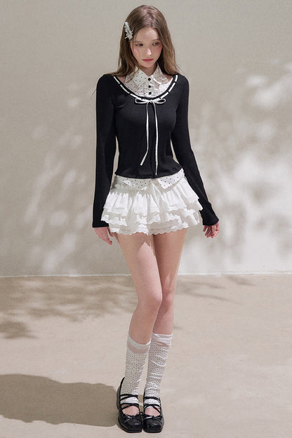 Black Halter Polka Dot Layered Blouse