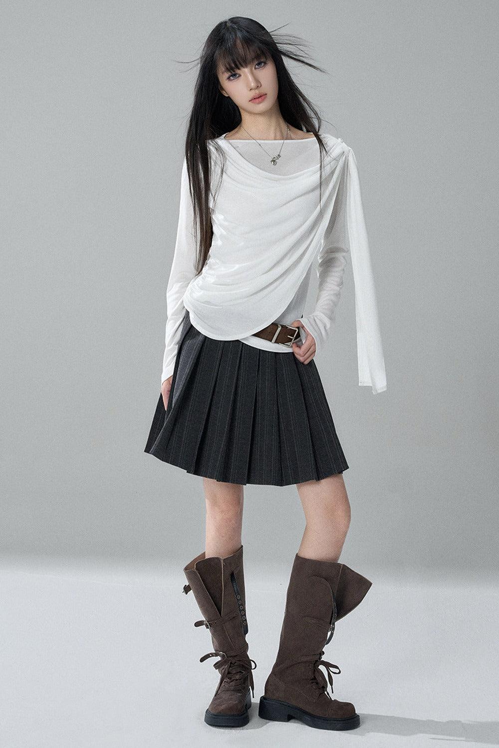 Black Long-Sleeve Shawl Collar Top