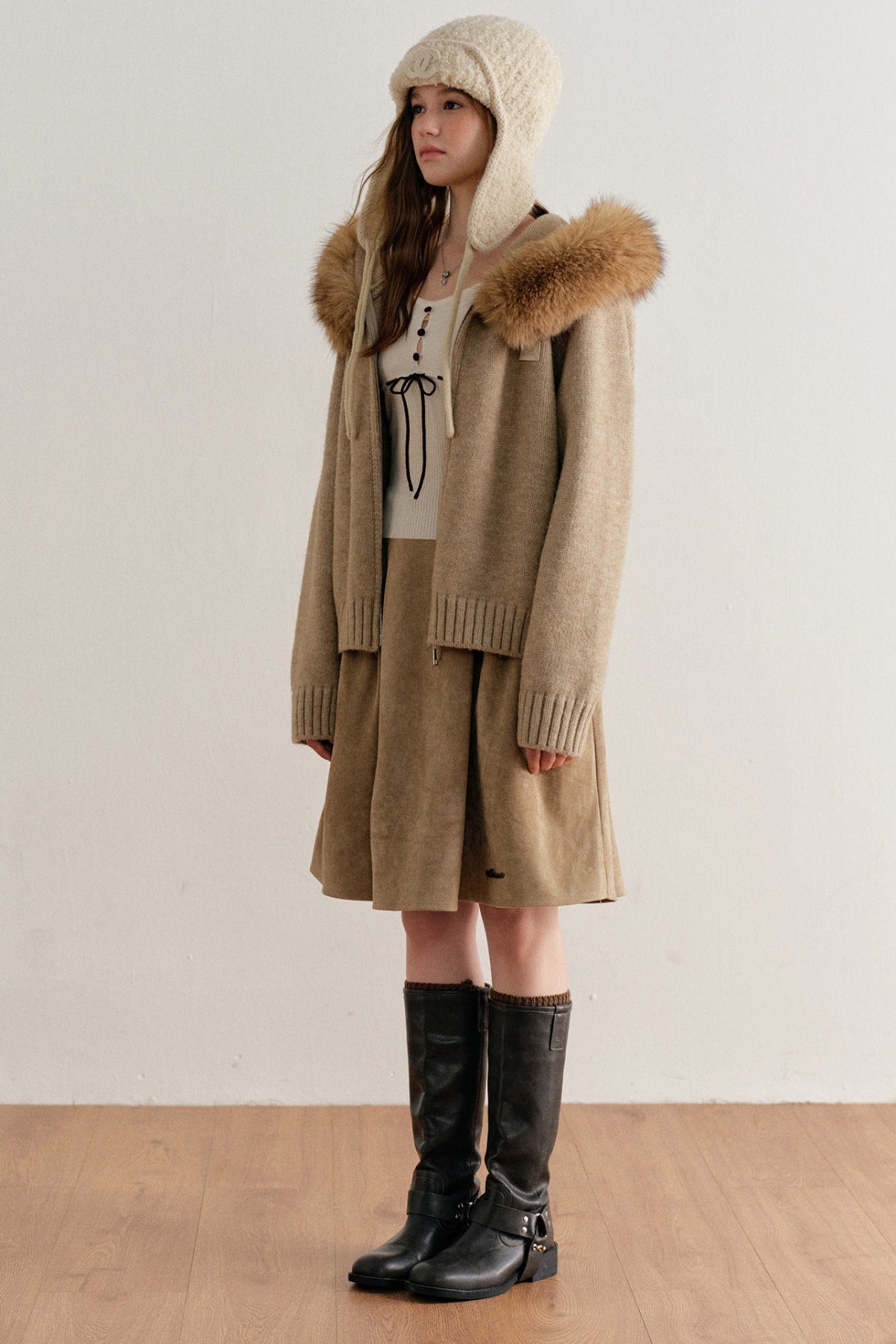 Thick Hooded Zip-Up Knit Cardigan Jacket