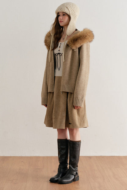 Thick Hooded Zip-Up Knit Cardigan Jacket