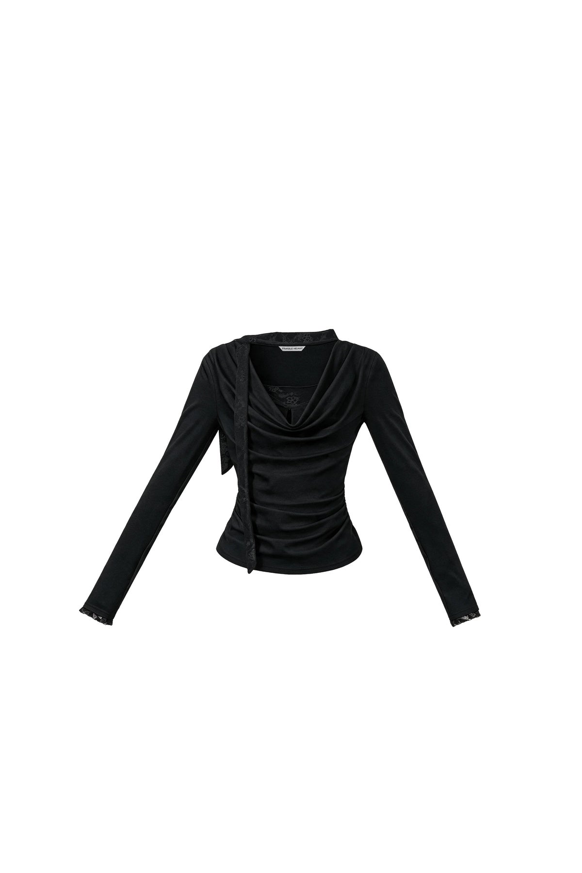 Lace Draped Neckline Long Sleeve Top