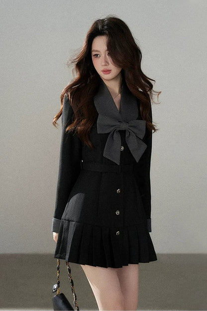Black Bow Pleated Dress