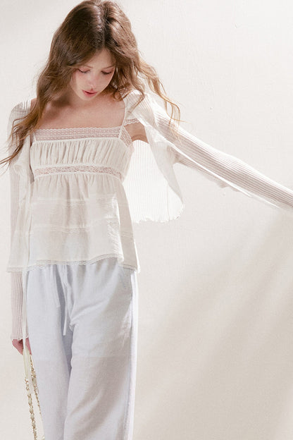 Lyocell Ruffled Tie-Front Cardigan
