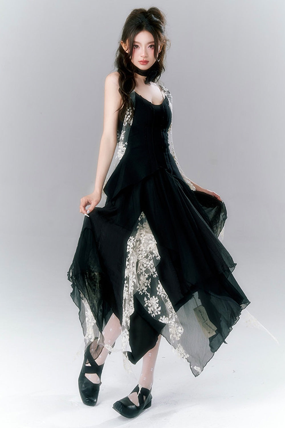 Französisches Gothic-Trägerkleid-und-Rock-Set