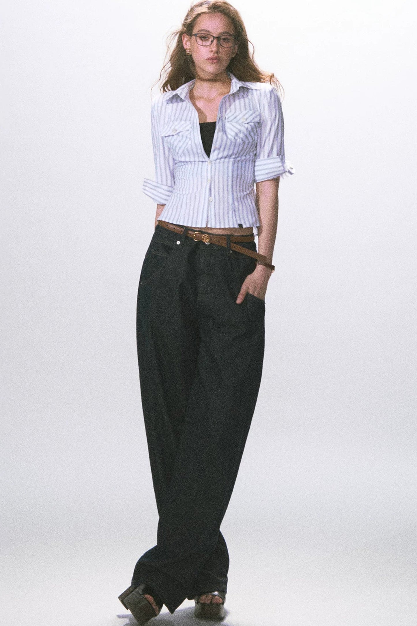 Mid-Sleeve Waist-Cinching Blouse