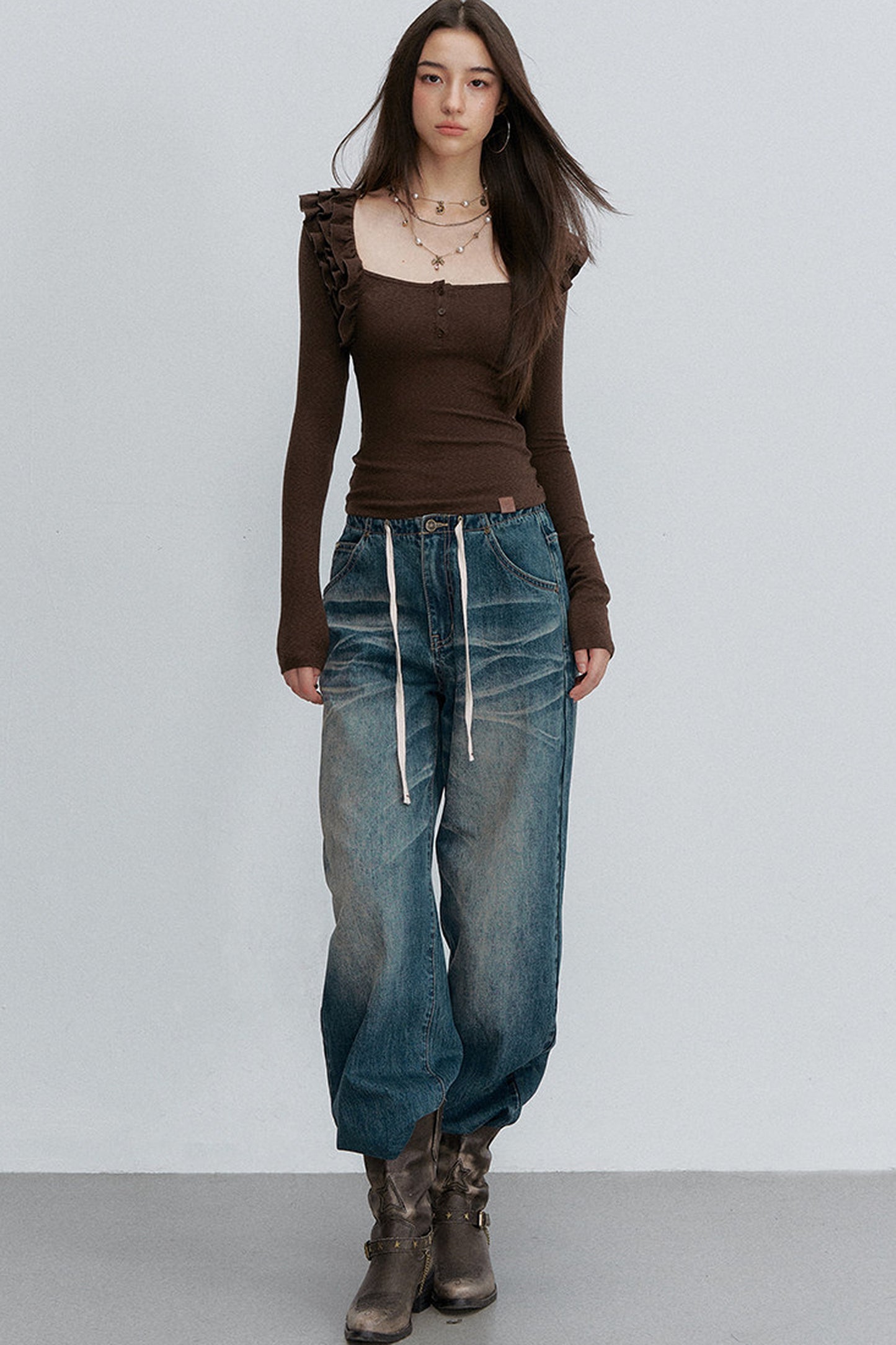 Top in maglia plissettato color caramello