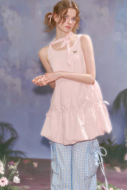 Peach Soda Lace-Up Camisole Dress