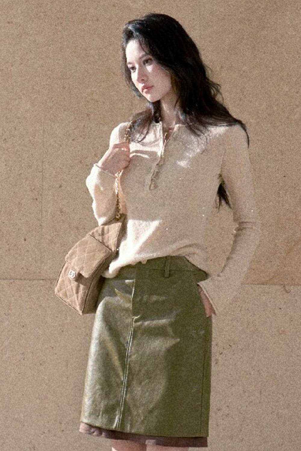 Fern Green Leather Straight Skirt