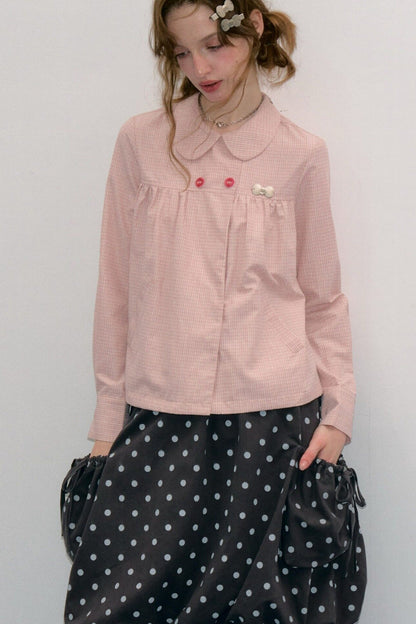 Pink Plaid Doll Collar Shirt