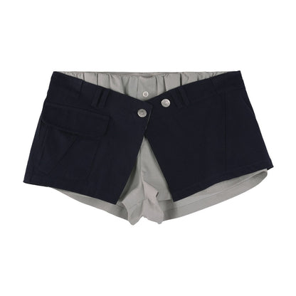 Faux Layered Denim Cargo Mini Skirt Pants