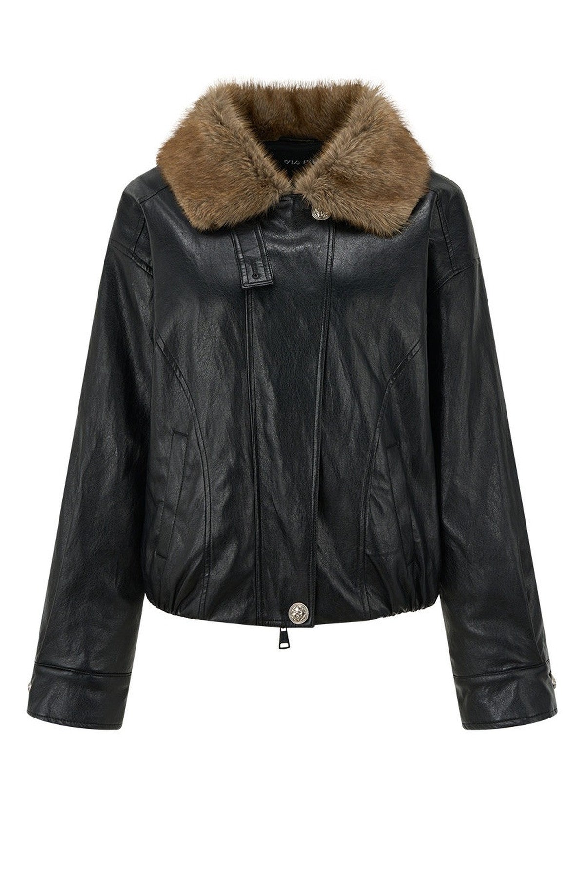 Textured Leopard Fur Collar PU Jacket