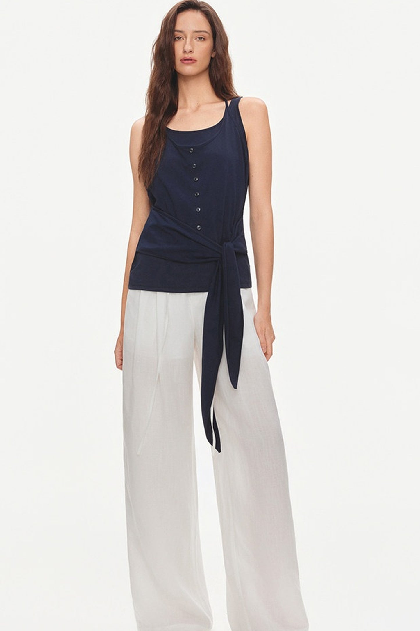 Lyocell Linen Blend Wide-Leg Pants